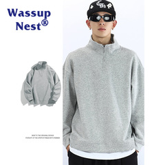 WASSUP NEST ハーフジップハイネックセーター メンズ 2025春新作トップス アメリカンレトロスタンドカラージャケット