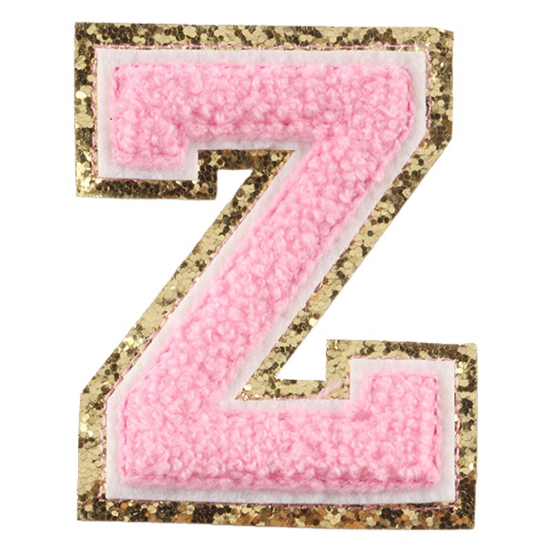 Bordado etiqueta toalla borde dorado bordado inglés letras parche pegatinas accesorios de ropa Zhang Zai chenille tela etiqueta bordado tela pegatinas