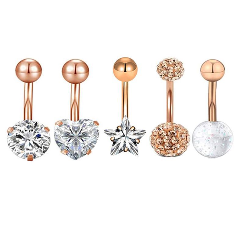Star 5-Piece Belly Button Ring Set Stainless Steel Navel Jewelry Dangle Star Body Piercing detail image 9