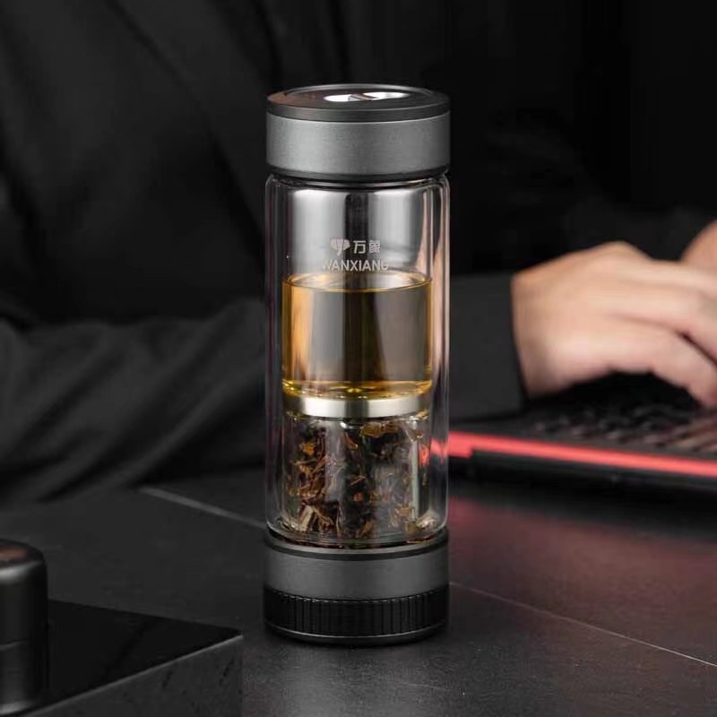 万象双层茶水分离杯男士高档商务便携家用泡茶杯子精致礼盒
