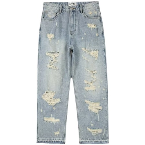 Men's Ripped Denim Jeans with Western Vibe, Cool and Casual Straight Leg Pants, Summer American High Street Style, Instagram Retro Trendy Pants