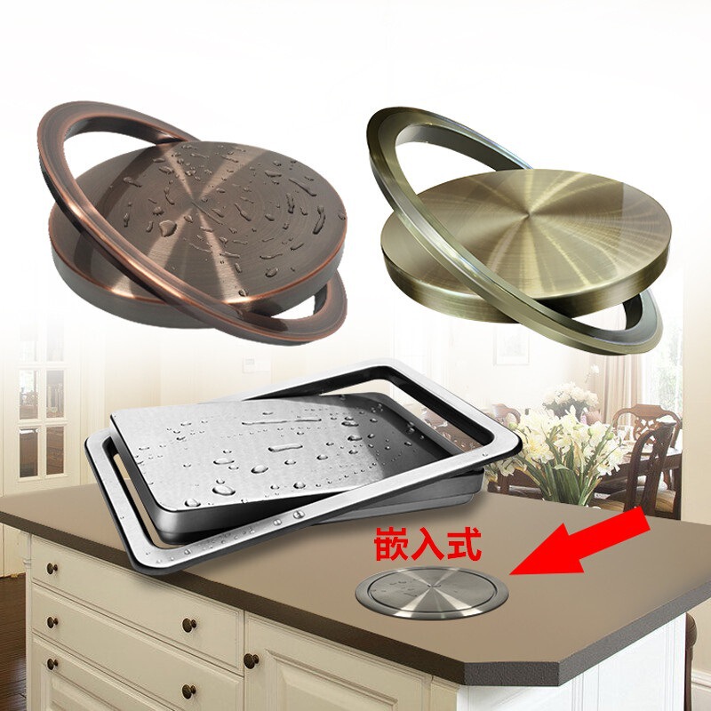 Countertop Embedded Stainless Steel Trash Can Flip Lid Swing Lid Decorative Kitchen Bathroom Brushed Square Round