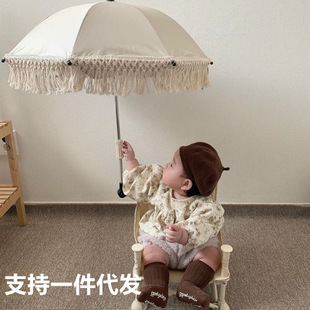 Factory Direct Sales Korean Ins Tassel Kidsren's Outdoor Spring Outing Parasol Baby Stroller Foldableing Chair Bracket Umbrella