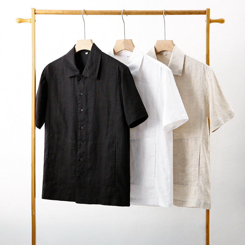 Summer New Style Lapel Linen Short Sleeves Fresh Men's Linen Short Sleeves Simple Thin Casual Shirt H001