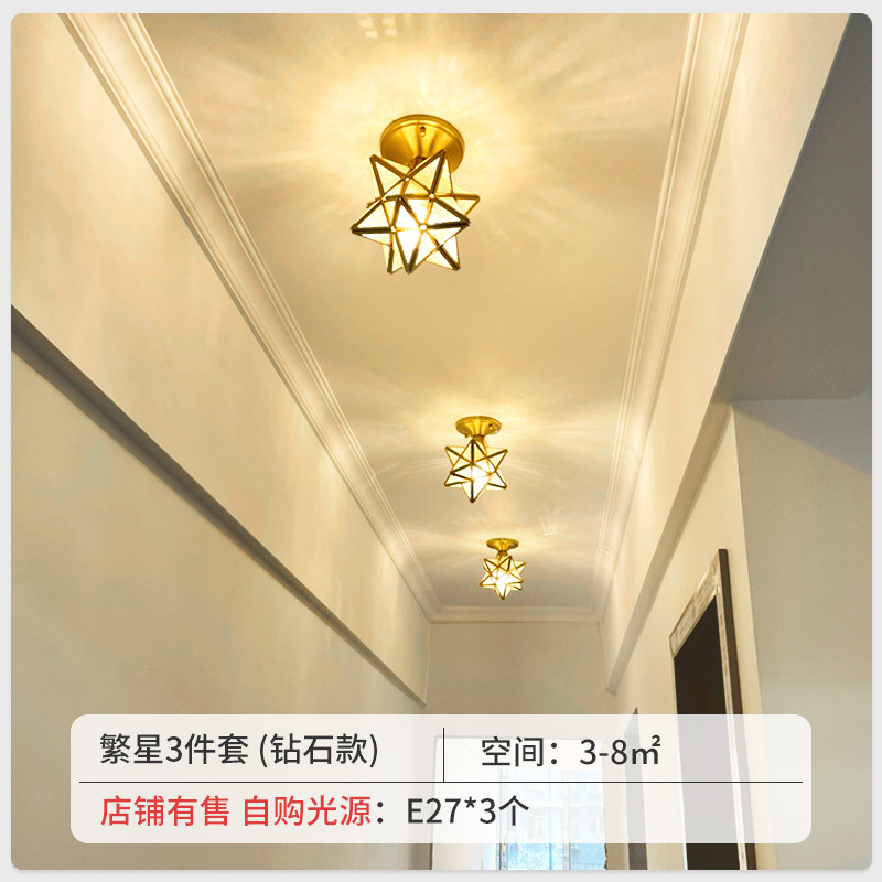 [Selección estricta] lámpara de pasillo de cobre estrella americana en el balcón de entrada lámpara de techo lujosa luz roja