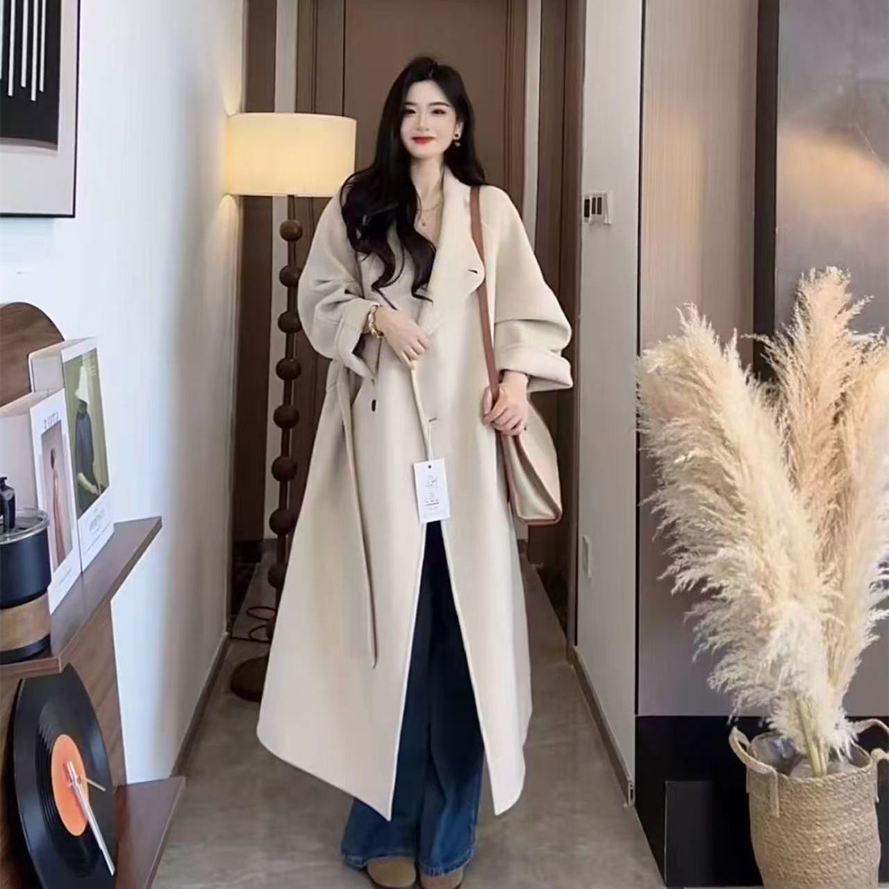 [Life Coat] New Woolen Coat Hepburn Style Cashmere Coat Autumn and Winter Long Outerwear for Women