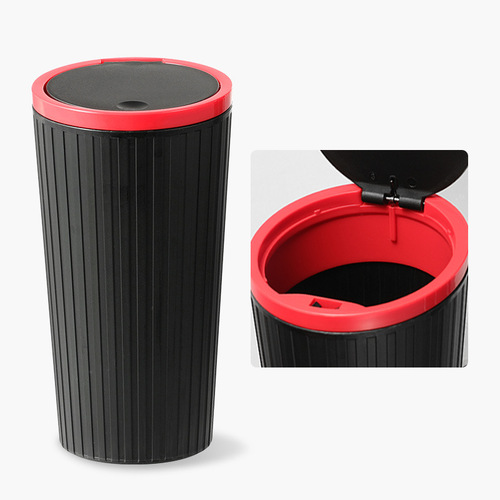 Push switch type round car trash can with lid, water-proof armrest storage box, car storage bucket
