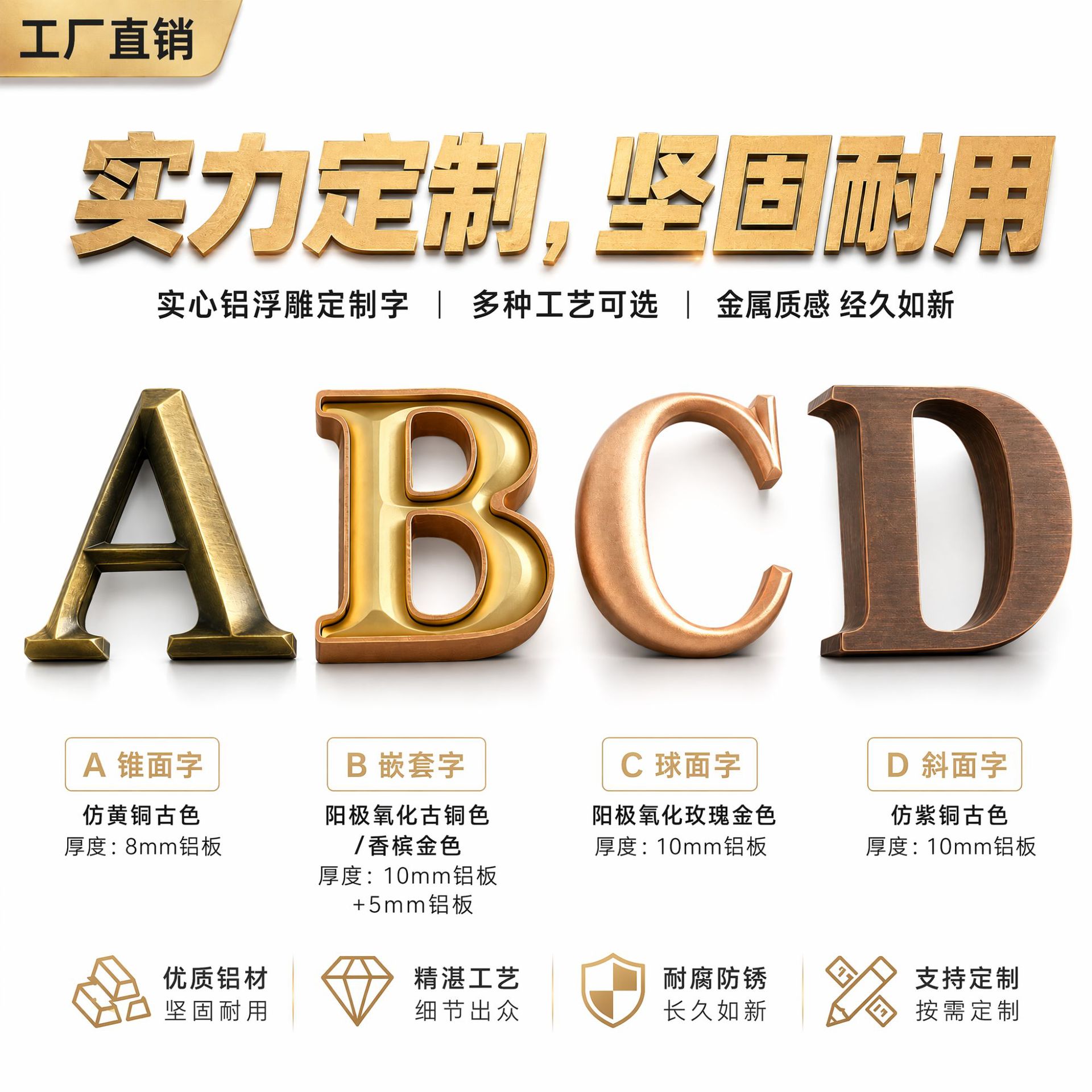 实心铝浮雕字立体仿古铜索引金属发光楼层号码牌标识标牌定制厂家产品实拍图