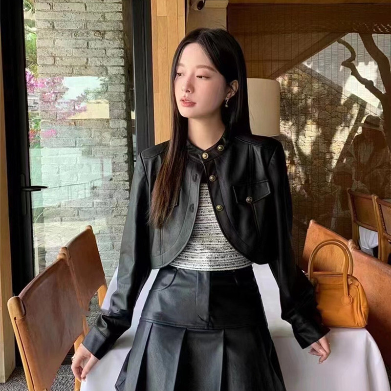 小香风短款皮衣外套女秋冬新款美拉德穿搭大码气质高级感夹克|undefined