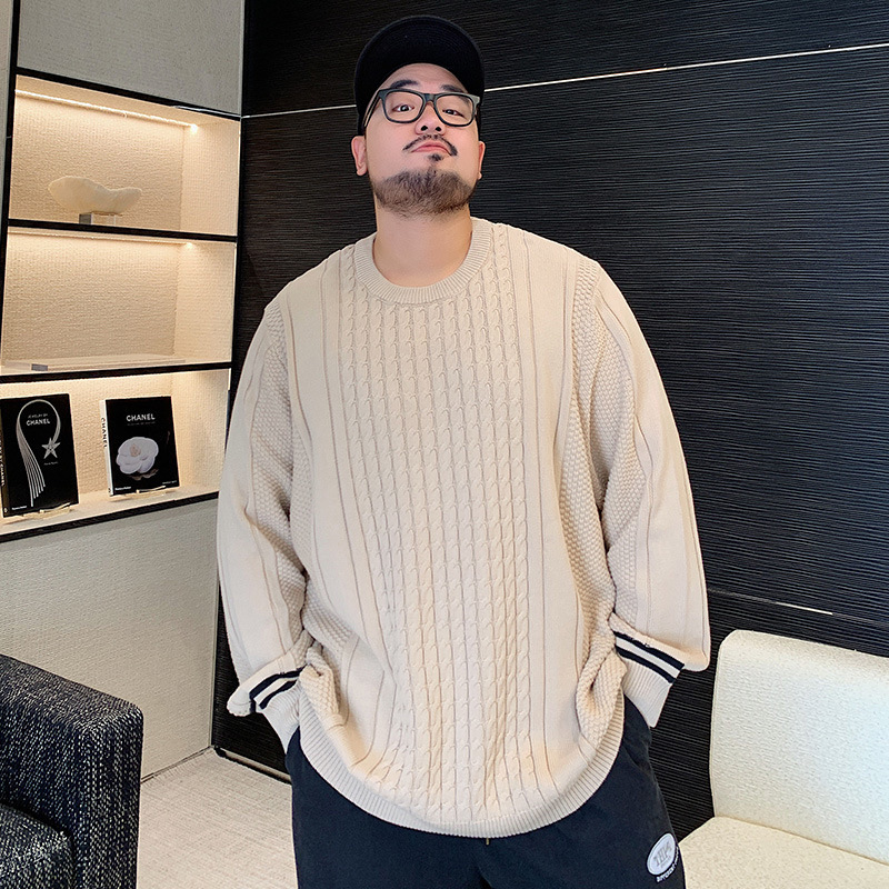 Jacquard plus size men's studio fat loose round neck sweater plus size plus size sweater men