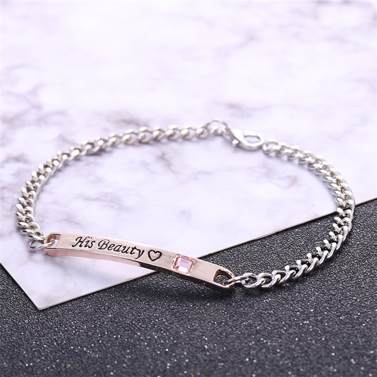 Simple Style Letter Crown Alloy Plating Inlay Artificial Gemstones Couple Bracelets display picture 5