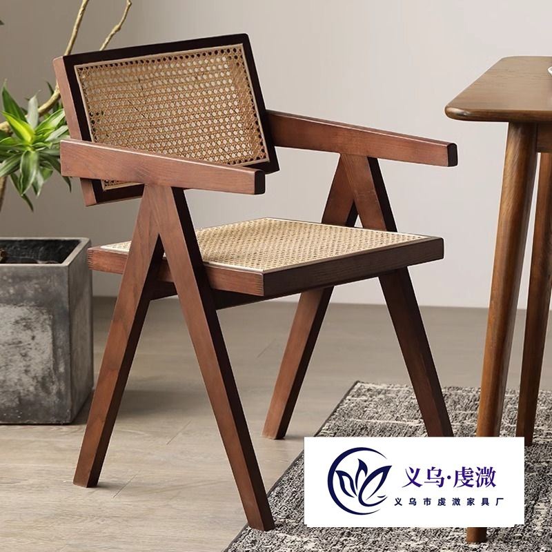 Solid Wood Dining Chair, Household Rattan Chair, Dining Table and Chairs, Nordic B&B Balcony Leisure Chandigarh Rattan Chair, Backrest Chair