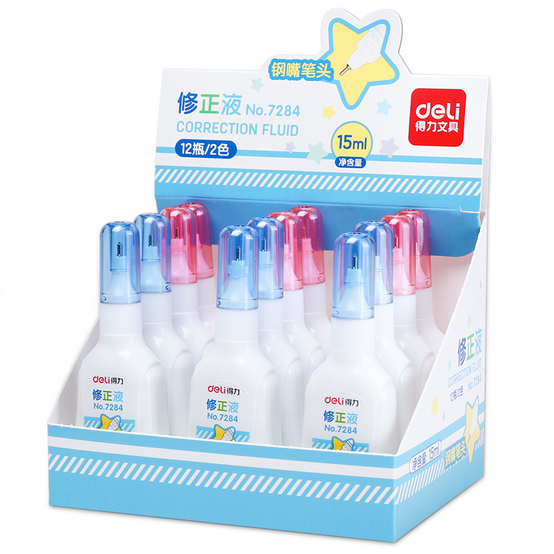 Deli 7284 correction fluid student correction fluid correction fluid 15ml white cartoon pattern stationery stationery wholesale