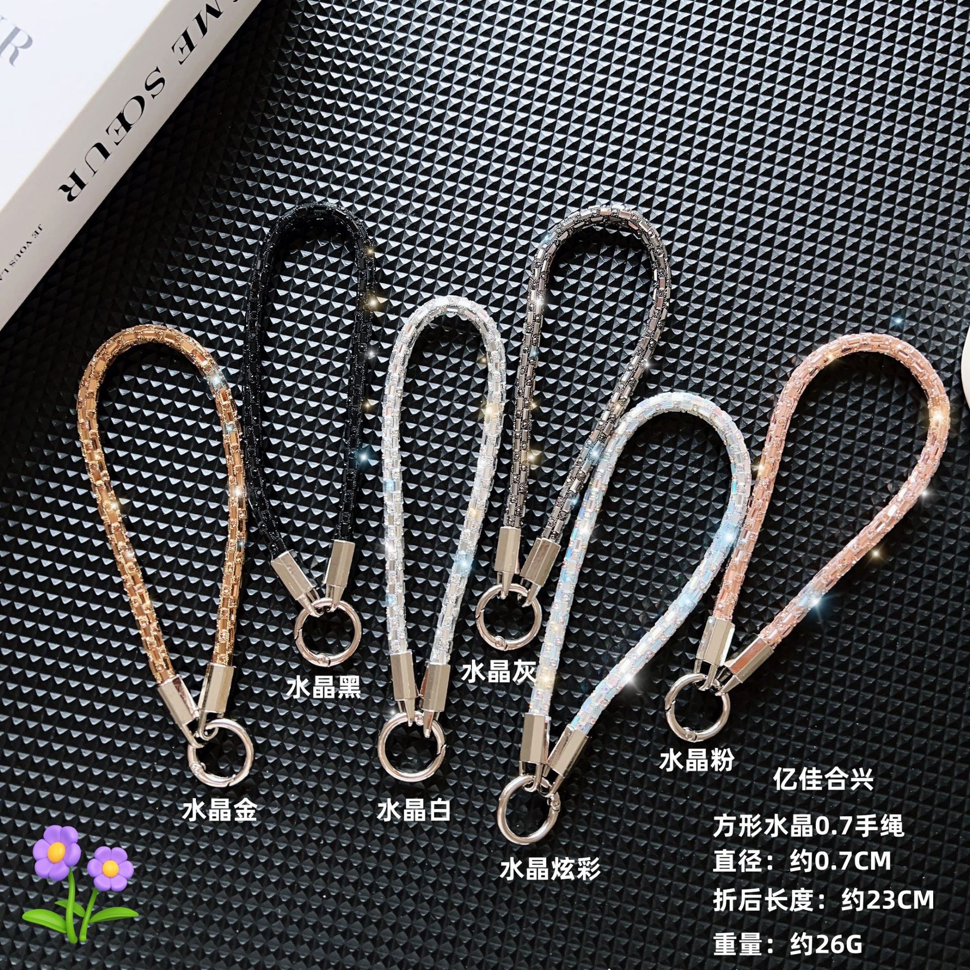 Nuevo cordón de teléfono móvil de cristal cuadrado de lujo de alta gama, cadena de mano de moda anti-pérdida y anti-caída, cuerda corta de muñeca