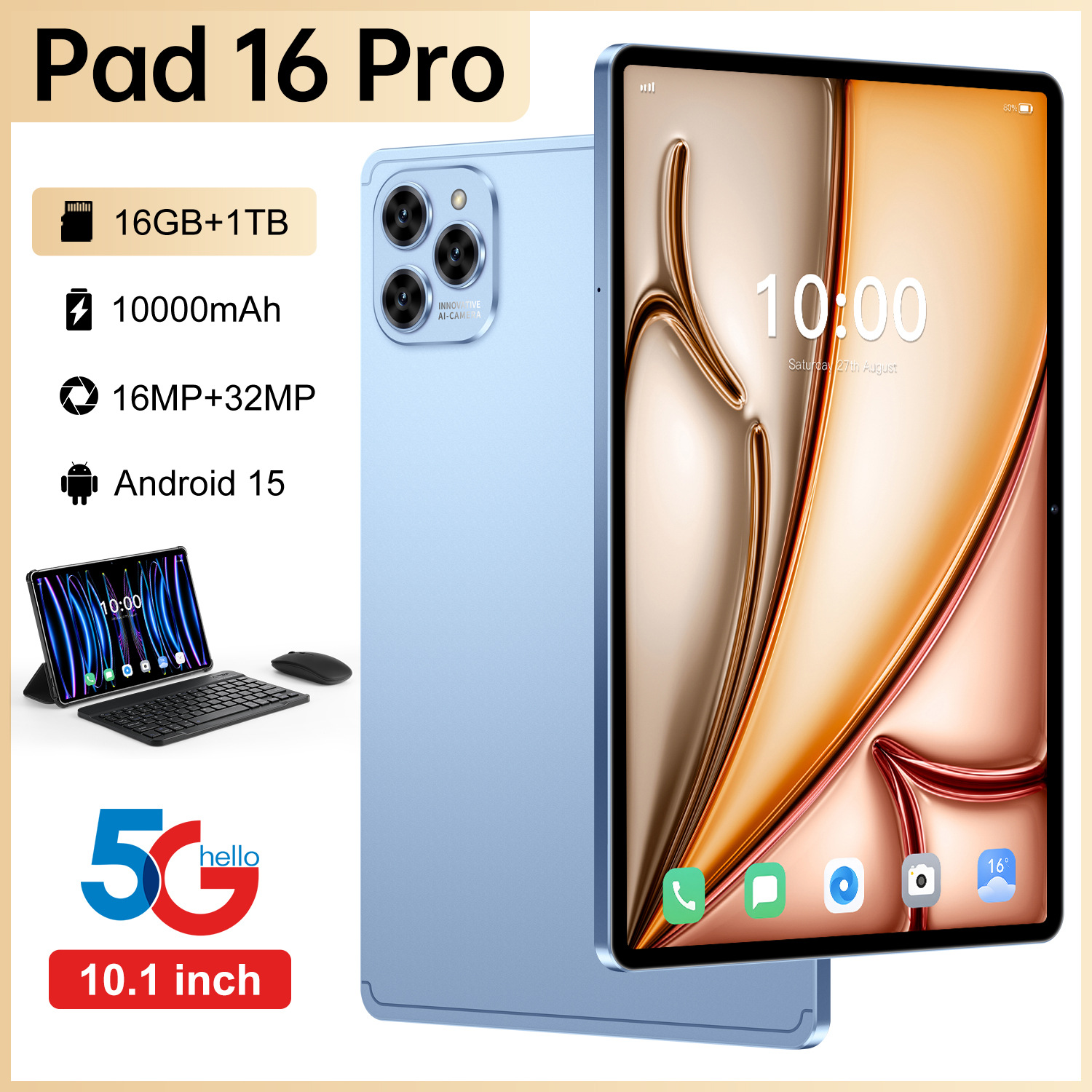 The New Cross-Border Factory Specializes in Pad 16 Pro Android Smart Tablet 10inch Screen Supporting Wifi and Bluetooth