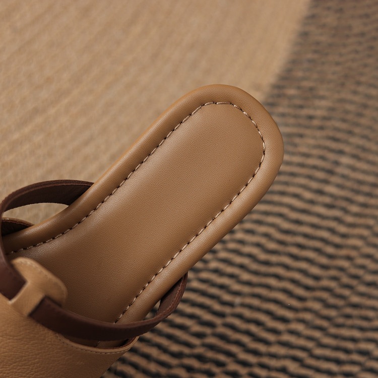 Dép sandal nữ xỏ ngón đế bệt phối màu hở mũi thời trang — màu trắng ngà, màu mơ chi tiết 85