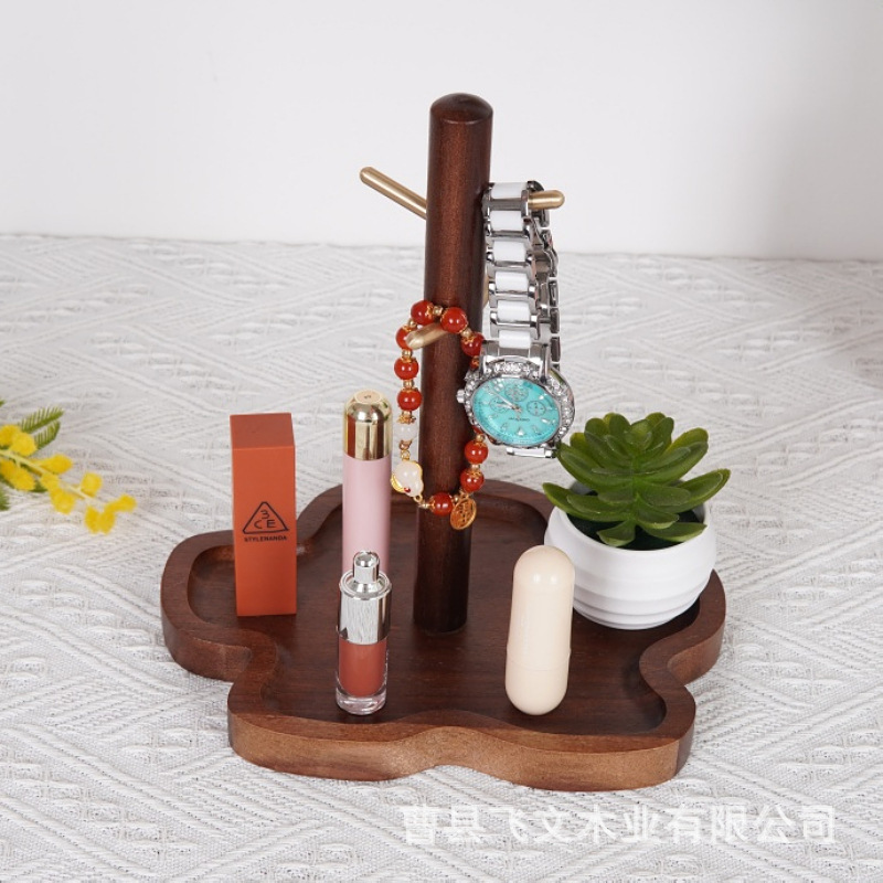 黑胡桃实木玄关置物架新中式入户摆件钥匙架挂钩进门口置物托盘|undefined
