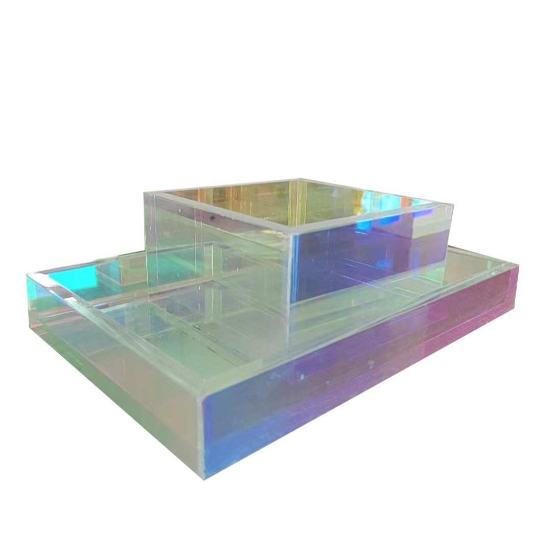 亚克力盒子炫彩有机玻璃七彩装饰彩虹板块厂家直销透明水晶块