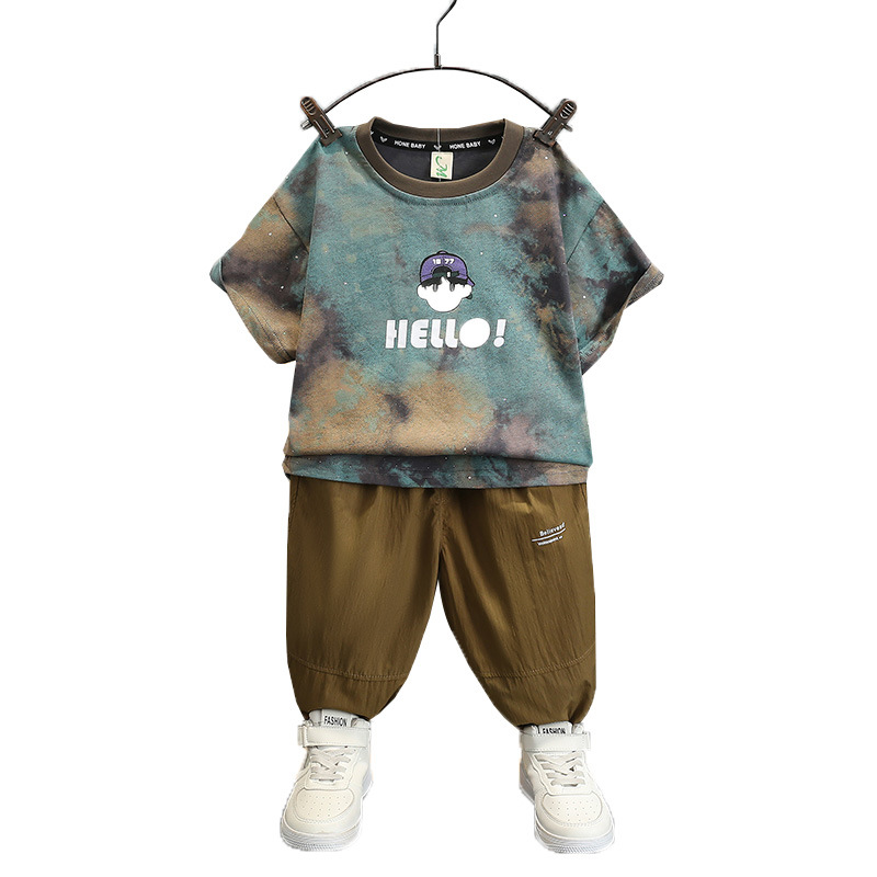 5713 Traje de verano para niños 2025 nueva ropa para niños ropa delgada de manga corta para niños traje de dos piezas de verano para niños