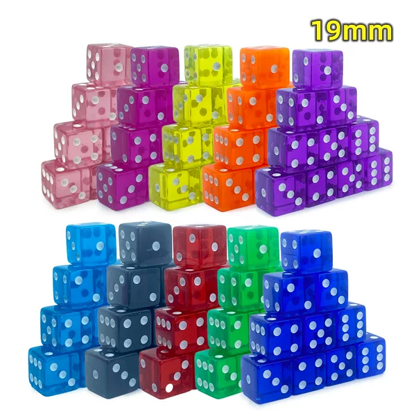 Wholesale high quality acrylic dice multi-purpose entertainment color dice 19mm transparent square corner rounded corner series cross border