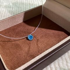 人気の目に見えない釣り糸マーメイドティアネックレスレディースライトラグジュアリー多用途オクタゴンローズカットアクアマリンジルコン鎖骨チェーン