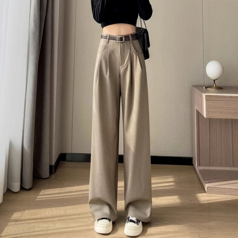 美拉德咖色西装裤女秋季窄版阔腿裤高腰垂感宽松显瘦休闲直筒长裤|undefined