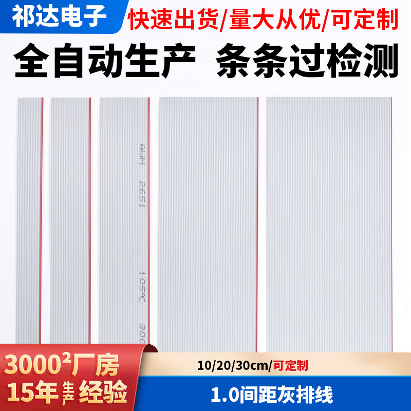 1.0间距灰排红边灰排线 1.0/1.27/2.54mm间距电源信号连接线定制