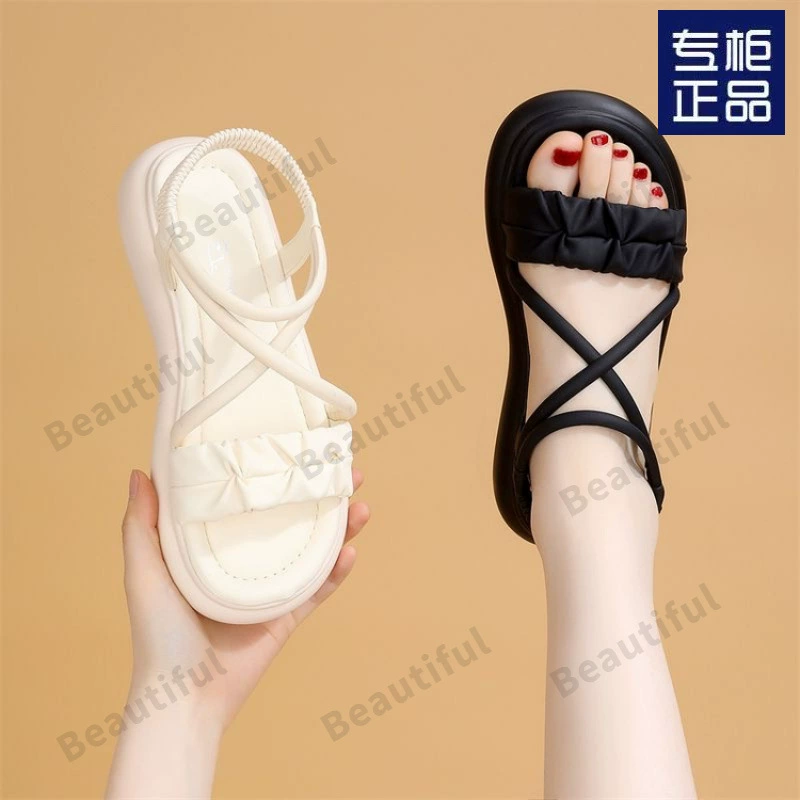 Женские летние сандалии-слипоны 2025 года, новые, студенческие, мягкая подошва, легкие, в стиле феи, универсальные, пляжные, больших размеров