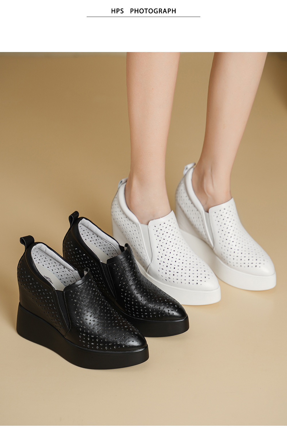 Giày sneaker nữ đế dày tăng chiều cao 12cm, form lười thoáng khí, phong cách trẻ trung — màu đen, màu trắng chi tiết 1