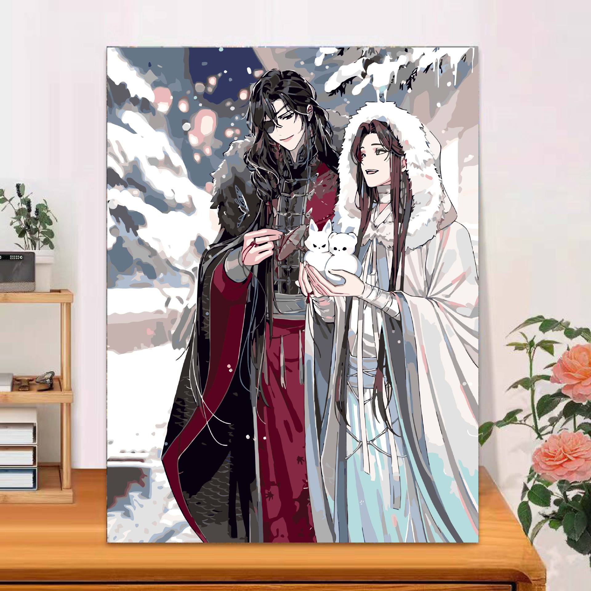 Tianguan bendijo pintura al óleo digital personajes animados a mano diy relleno pintura de color corazón comprensión de presión pintura al óleo a mano