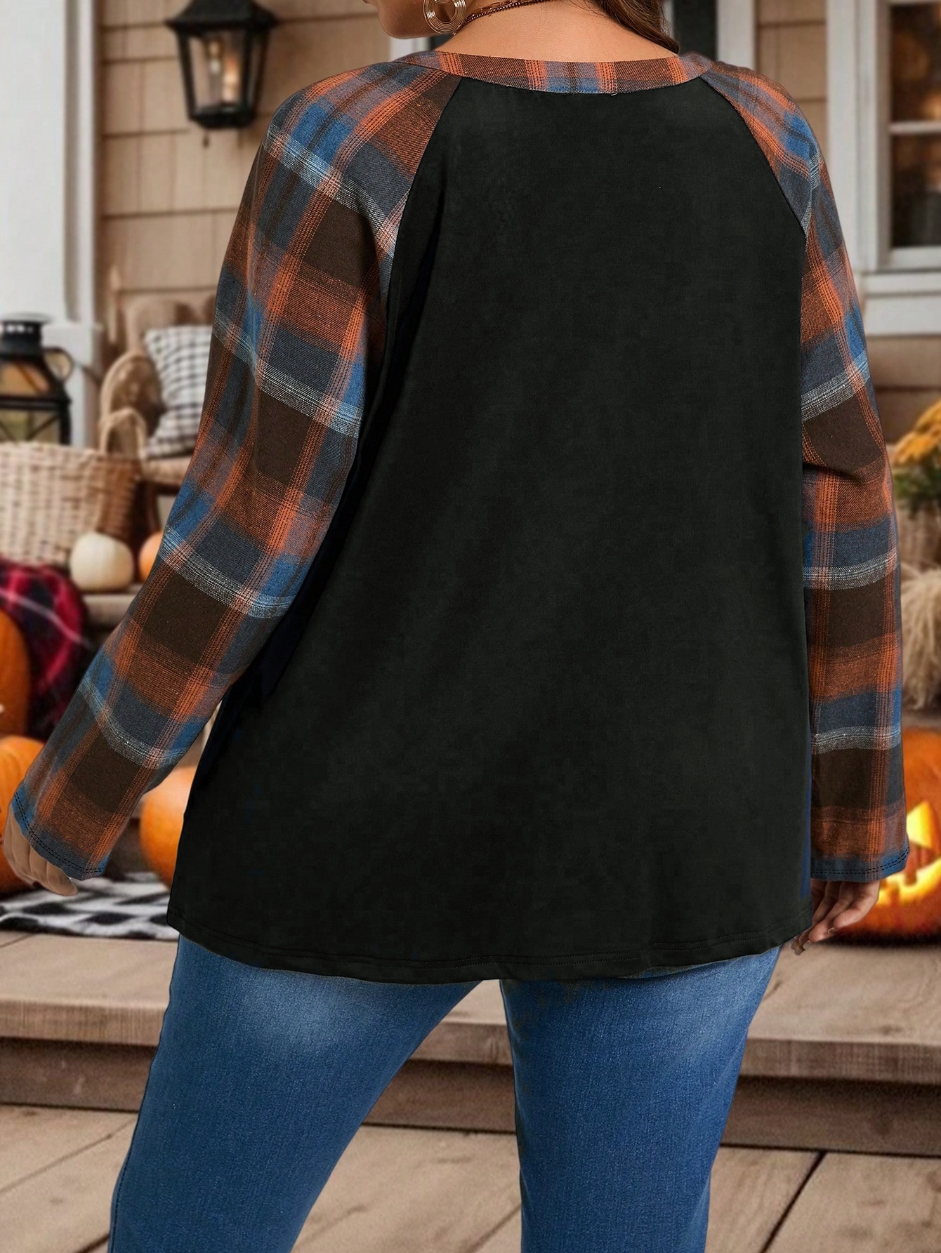 Transfronterizos de moda de gran tamaño de mujer primavera, otoño, invierno, retro empalme, camisa de manga larga, Halloween, elementos festivos relajados image 6