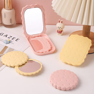 Handheld mirror, cute set, folding brush, 2 in 1