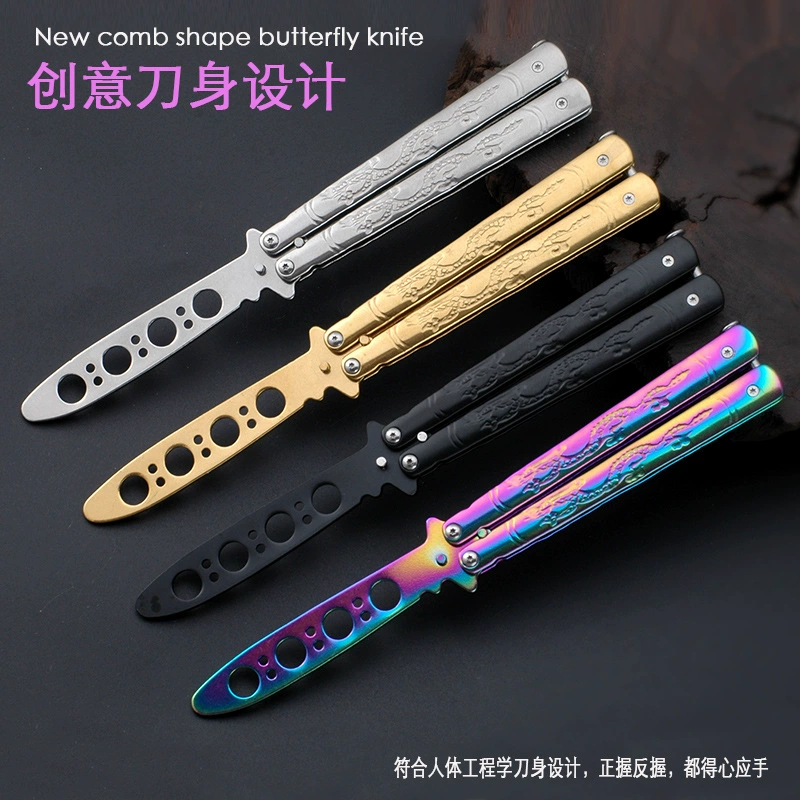 Заводская оптовая продажа тренировочного ножа-бабочки с рукоятью в виде дракона, тренировочного гребня, тренировочного ножа без лезвия, тренировочного бабочки-ножа