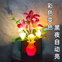 天黑即亮光控感应小夜灯夜用卧室LED夜光灯创意花瓶壁灯节能夜灯