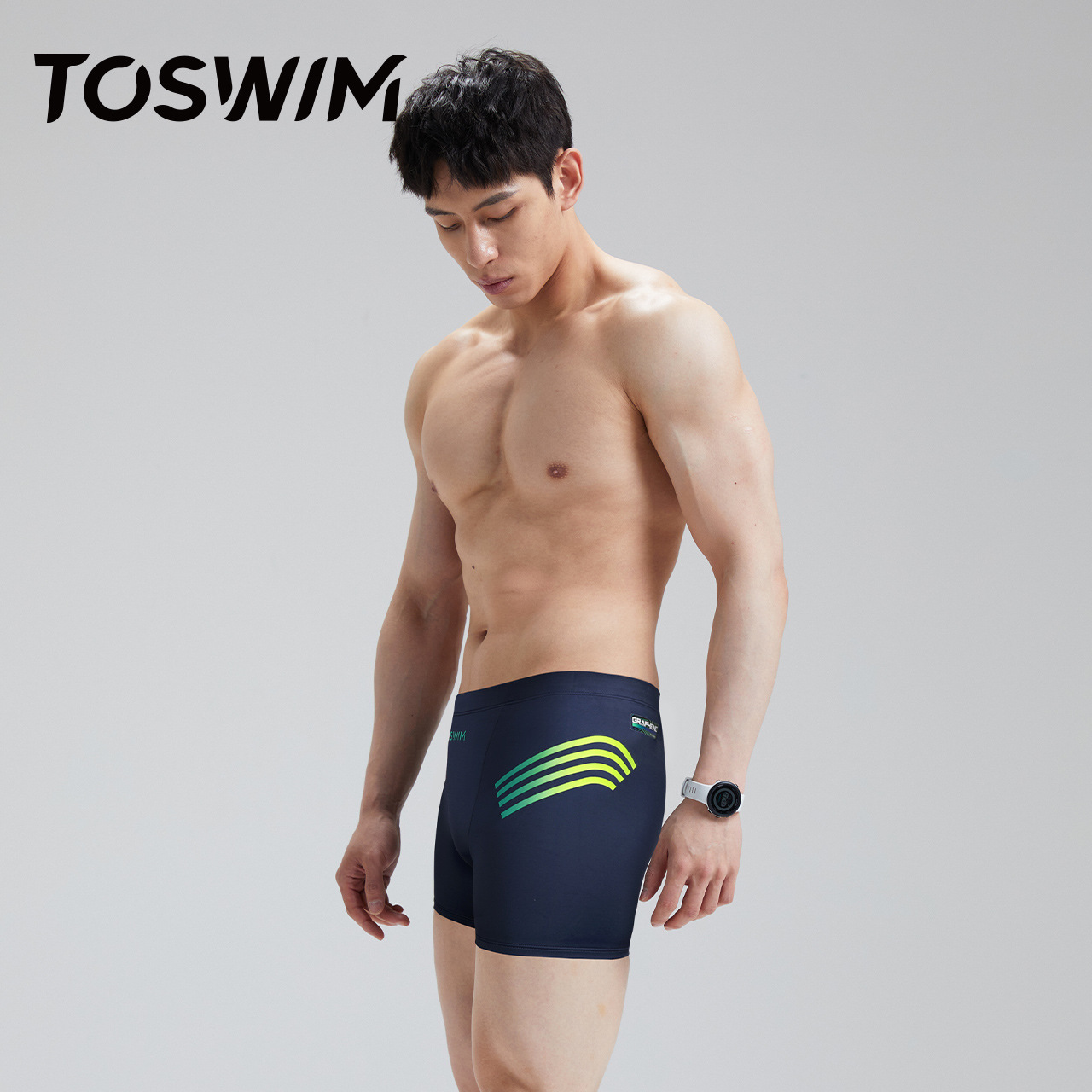 toswim Tuosheng swimming trunks men's fashionable comfortable breathable boxer swimming trunks adult solid color training swimming trunks