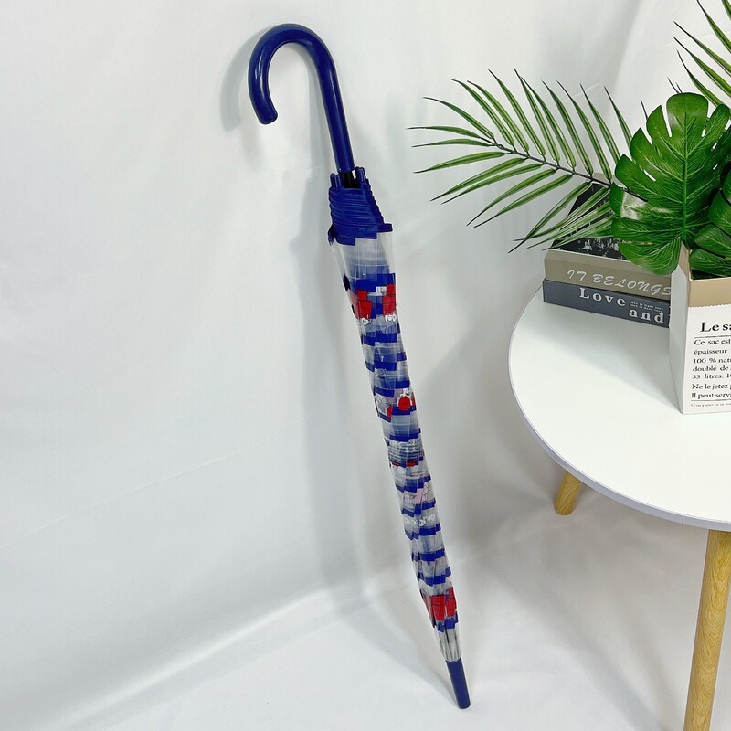 Japanese Cute Blue Striped Cartoon Snoopy Long Handle Automatic Fiber Windproof Adult Student Transparent Umbrella