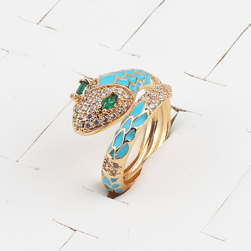 Fashion Snake Copper Open Ring Plating Zircon Copper Rings