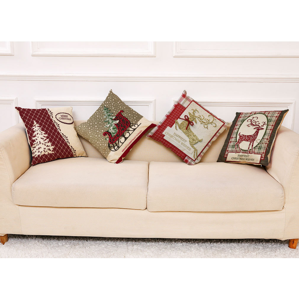 wish 亚马逊热卖新款圣诞节棉麻抱枕套 汽车抱枕家居沙发靠垫定制