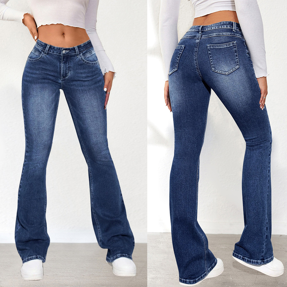 Amazon European and American Cross-Border Retro Jeans Women's 2025 Spring New Stretch Slim Micro-Flared Pants
