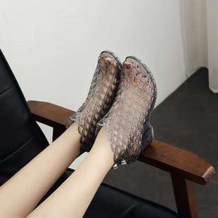 European and American Women's Summer Fashion Plastic Crystal Fish Mouth Sandals Wedge Heel Hole Bird's Nest Jelly Shoes Non-Slip High Heel Mom's Shoes