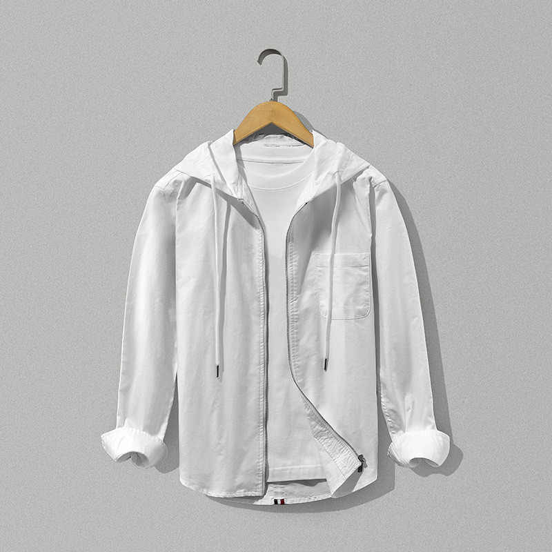 8979 Spring and Autumn New Men's Pure Cotton Casual Hooded Jacket Slim Fit Handsome Easiest for Match Embroidered Stripe Jacket