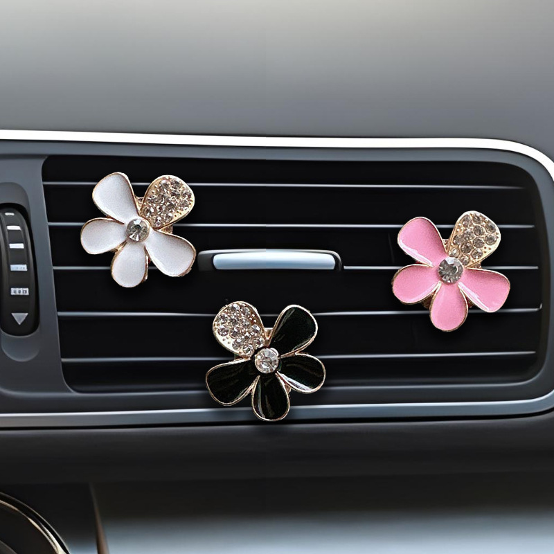 Comercio transfronterizo, coche, flores de cinco pétalos, diamantes completos, salida de aire de coche, clip de aromaterapia, decoración de salida de aire acondicionado
