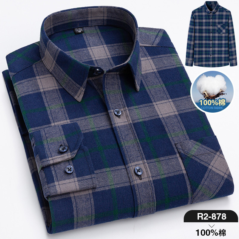 2024 nuevo Algodón puro cepillado camisa de manga larga a cuadros de los hombres de estilo coreano transpirable camisa de moda casual en stock ropa de hombre
