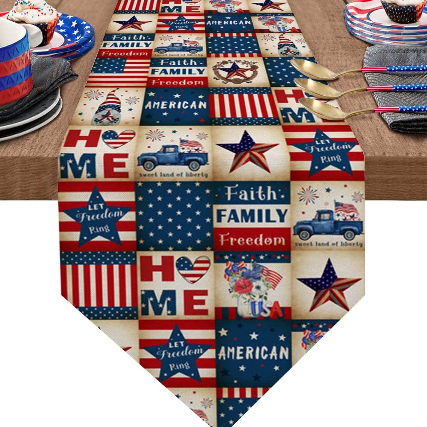 Transfronterizo 2024 Amazon nuevo día independiente pentáculo lino tabla bandera tabla de comedor tabla de té tabla de bandera