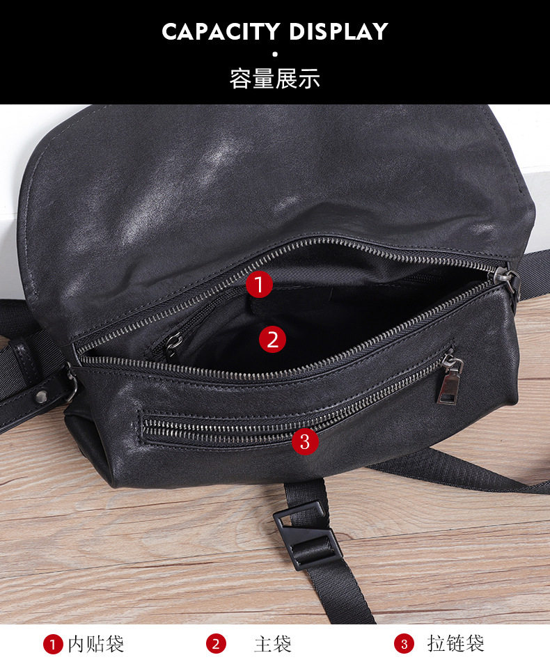 Túi đeo chéo nam da bò thật kiểu dáng nhỏ gọn, túi cầm tay thời trang 29×11×17 cm — màu đen chi tiết 8