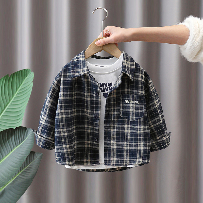 7632 Camisa roja para niños Primavera y otoño 2025 Nuevos niños Camisa coreana de manga larga Primavera Camisa a cuadros Primavera