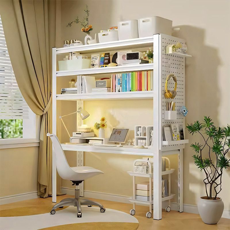 Steel Study Table Office Computer Table Game E-Sports Table Multi-Layer Floor-Standing Conjoined Desk Bookshelf Storage Storage Rack
