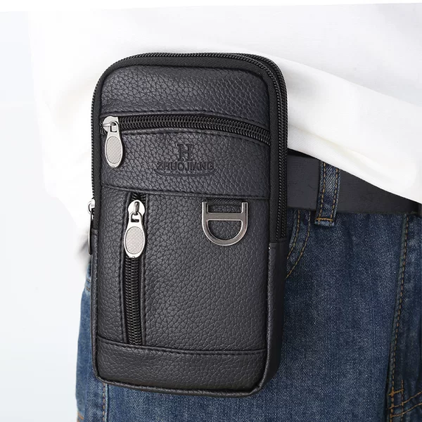 Men's Waist Bag Mobile Phone Bag Outdoor Pu Leather Wearable Belt Sports Waterproof Small Hanging Bag Business Casual Coin Purse