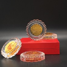 中秋足金月饼摆件晶美金纪念品公司保险礼品套装直播代发货源供应