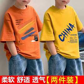 学院风夏季爆款上衣2026帅气外穿时尚男孩小众印花超萌短袖夏季装